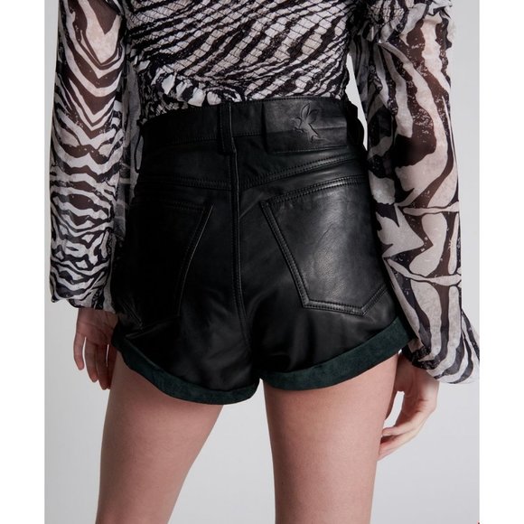 One Teaspoon Wanderer Leather High Waist Bandits Shorts in Black 31 - Picture 12 of 13